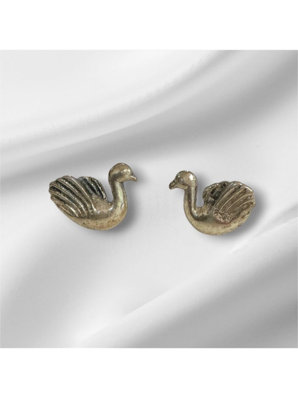 Vintage Sterling Silver Swan Screw Back Earrings .75 x .5 Inches
